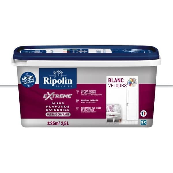 Extrem målning väggar och tak - Vit sammet - RIPOLIN - 2,5 L
