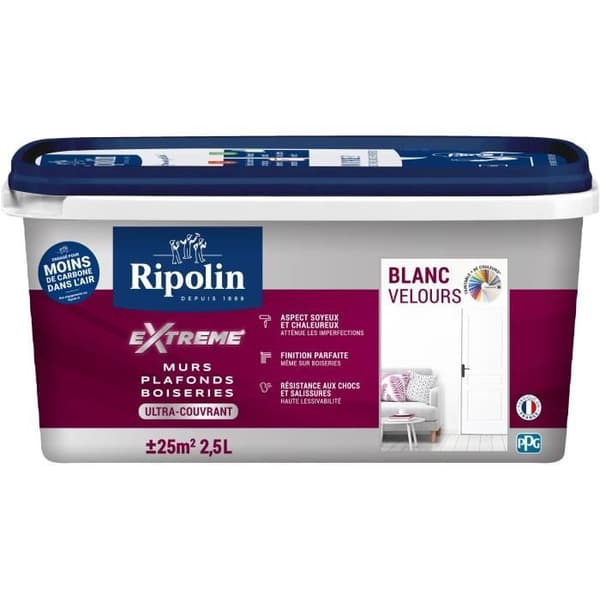 Extrem målning väggar och tak - Vit sammet - RIPOLIN - 2,5 L