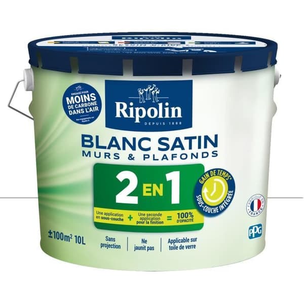 RIPOLIN Vitfärg för väggar och tak med integrerad undervägg - Satinvit - 10 L