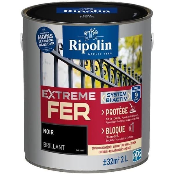 Färg järn - RIPOLIN - 396703 - Svart - Glänsande - 2 L