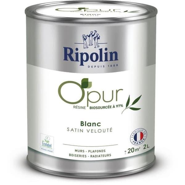 Färg O'PUR väggar, snickerier & radiatorer - RIPOLIN - 472822 - Vit - Sammetssatin - 2 L