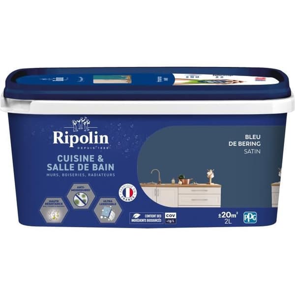 Målning av väggar, snickerier, tak, radiatorer - RIPOLIN - Kök och bad - 2 L - Beringblå