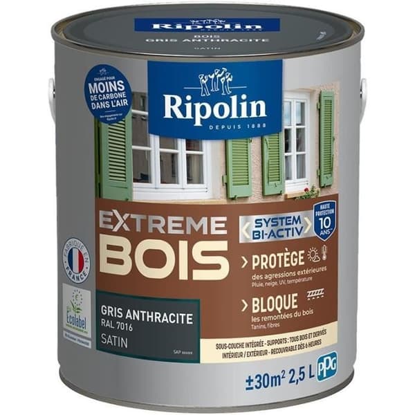 RIPOLIN PROTECTION EXTREME TRÄ ANTRACITGÅR RAL70 Satin 2,5 L