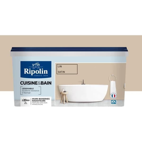 RIPOLIN Väggfärg speciell för kök och badrum - Satin linne - 2 L