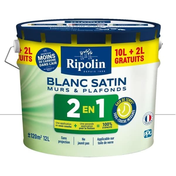 Målarfärg Väggar och Tak 2 i 1 Vit Satin Ripolin 10L + 2L gratis