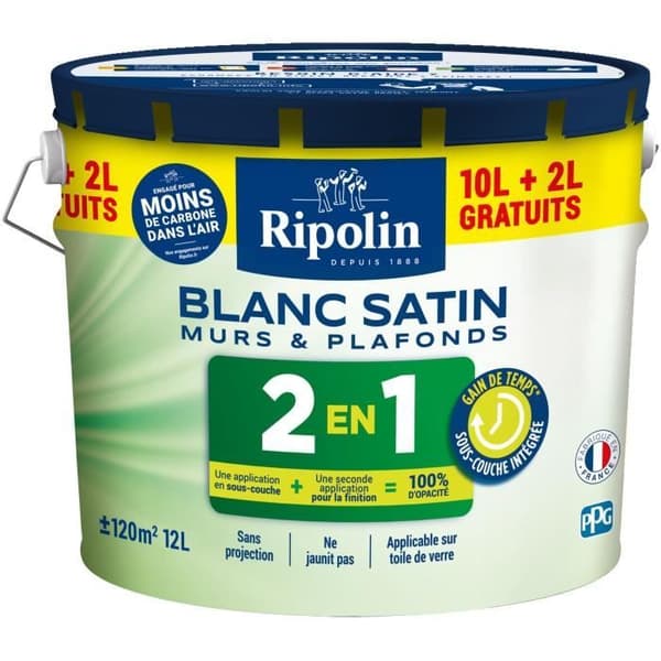 Målarfärg Väggar och Tak 2 i 1 Vit Satin Ripolin 10L + 2L gratis