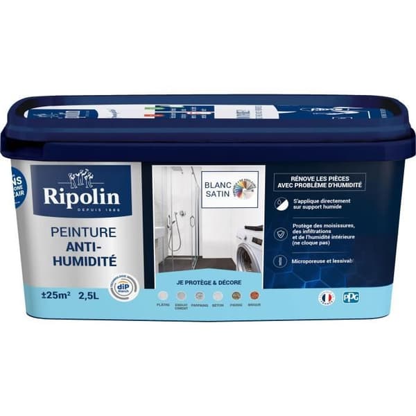Ripolin vit satin anti-fukt vattentätande färg 2,5L