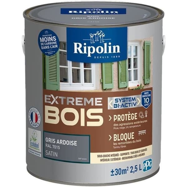 Målning för Trä -Inomhus/Utomhus - RIPOLIN - Ultra-täckande - Motstår Väder, UV, Stötar - Satin - Skiffergrå -