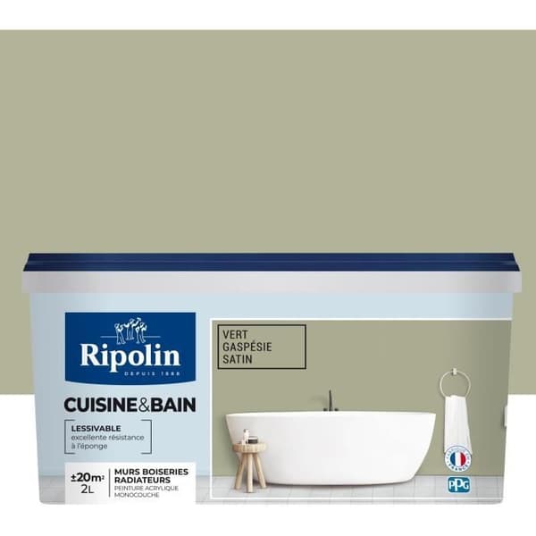 Målarfärg för kök och badrum - Gaspésie grön satin - RIPOLIN - 2 L