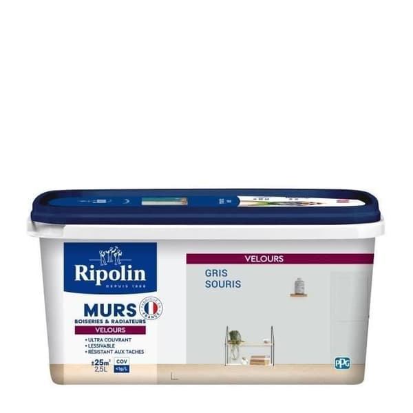 RIPOLIN Färg Sammet för Väggar, Snickerier Element - Musgrå