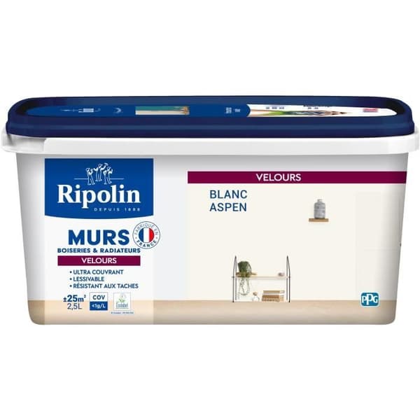 Målning av dekorativa väggar, snickerier & element - RIPOLIN - 447161 - Aspen vit - Sammet - 2,5 L
