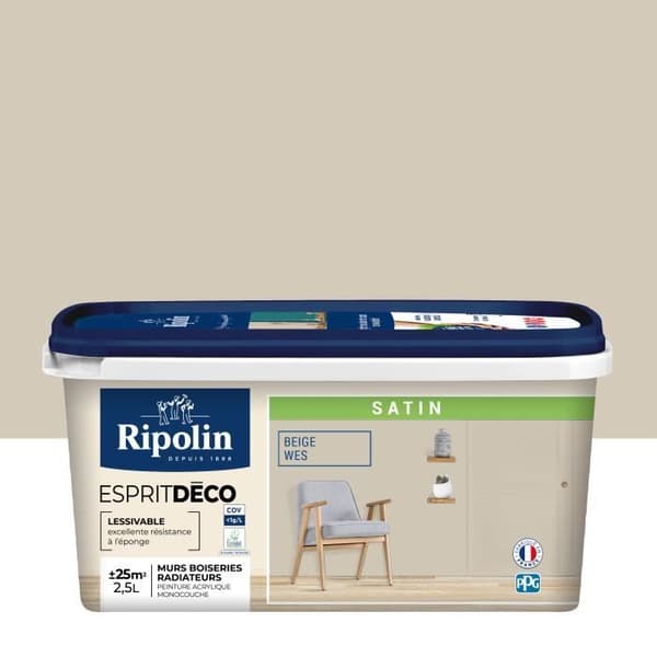 Målarfärg för dekoration på flera ytor - RIPOLIN - 434162 - Beige wes - Satin - 2,5 L