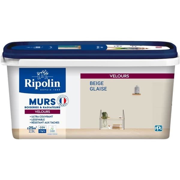 Målning dekoration väggar, snickerier & radiatorer - RIPOLIN - 441606 - Lergodsbeige - Sammet - 2,5 L