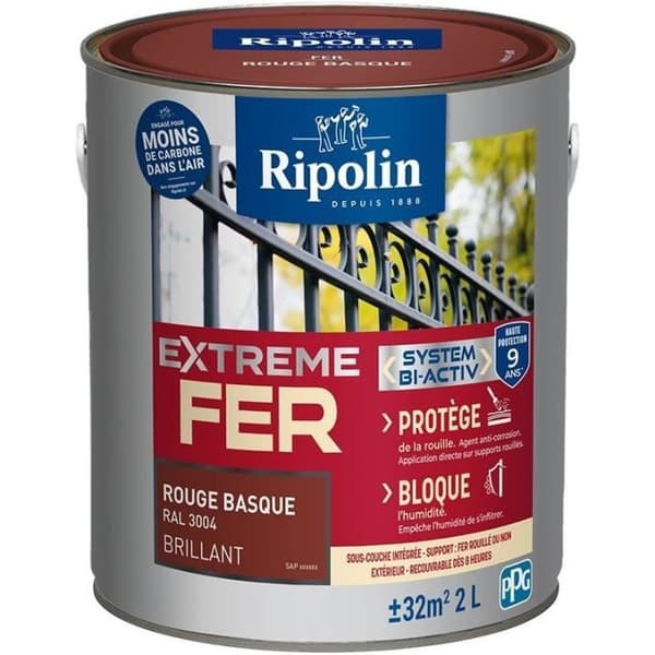 Extremt röd järn basque RAL 3004 blank - RIPOLIN - 2 L
