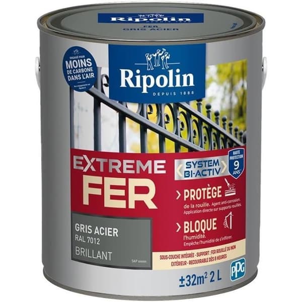Extrem grå järnstål RAL 7012 glans - RIPOLIN - 2 L