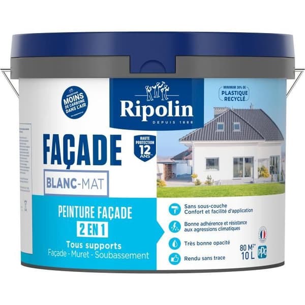 Fasadmåleri klassisk 2 i 1 - RIPOLIN - 474646 - Vit - Matt - 10 L