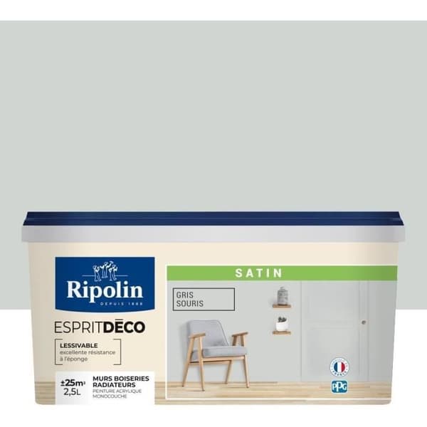 RIPOLIN Väggfärg för alla rum - Musgrå satin - 2,5 L