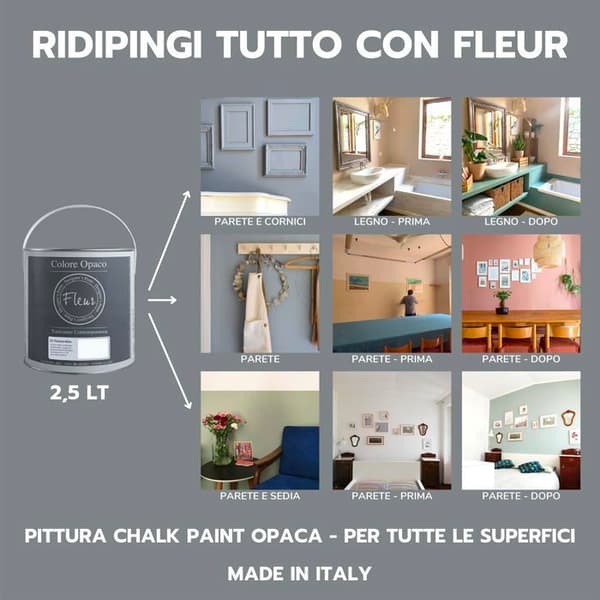 Fleur designers färg Fleur matt färg Chalky look för väggar och stora ytor - 2,5 L - F56 Hamptons Blue