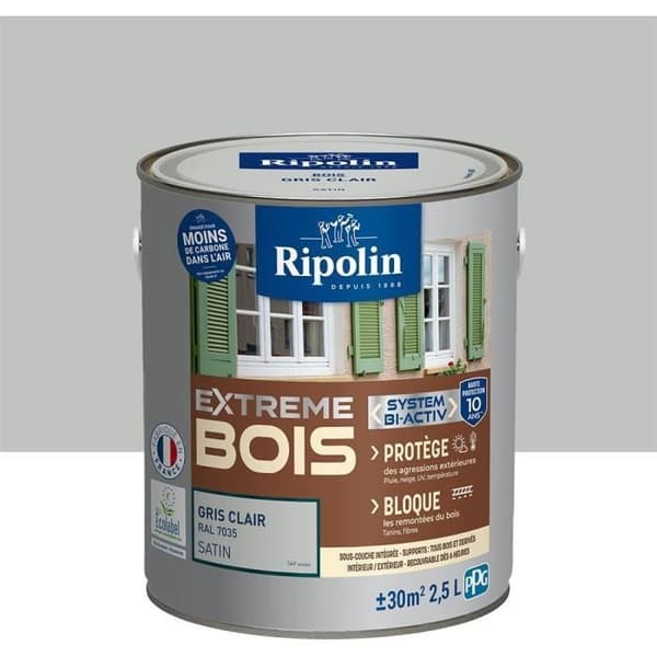 RIPOLIN Färg för interiört och exteriört trä - Ljusgrå Ral 7035 satin - 2,5 L