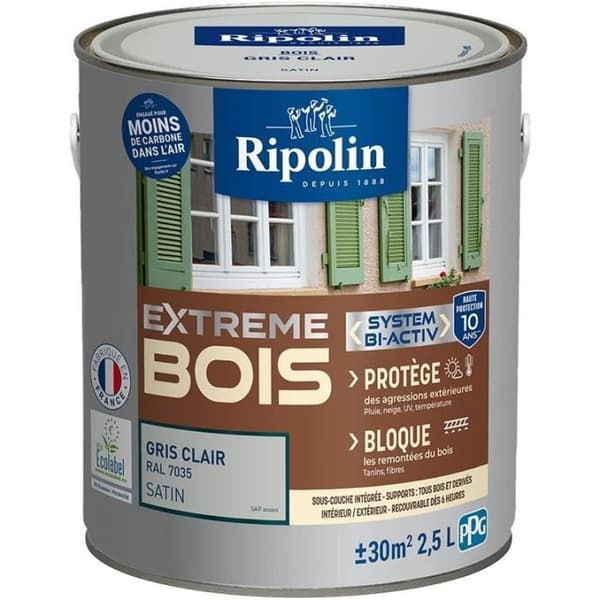 RIPOLIN Färg för interiört och exteriört trä - Ljusgrå Ral 7035 satin - 2,5 L