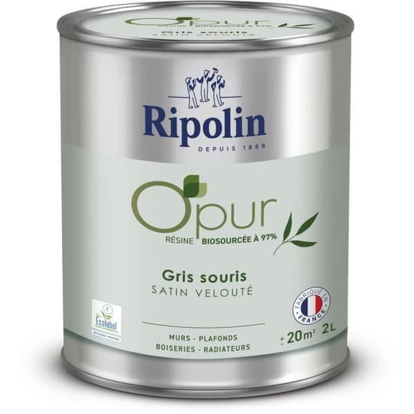 Målarfärg O'PUR väggar, snickerier &amp; radiatorer - RIPOLIN - 472827 - Musgrå - Satinmatt - 2 L