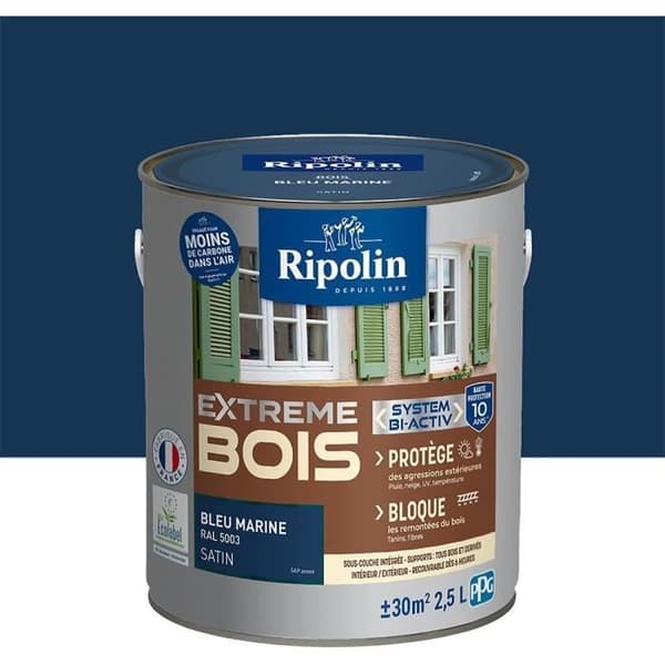 RIPOLIN Färg för interiört och exteriört trä - Marinblå Ral 5003 satin - 2,5 L