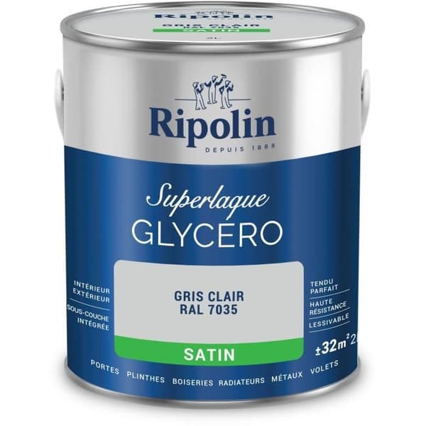 Lackfärg glyceryl gråljus RAL 7035 satin - RIPOLIN - 2 L