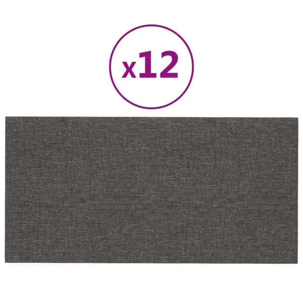 vidaXL Väggpaneler 12 st mörkgrå 30x15 cm tyg 0,54 m²