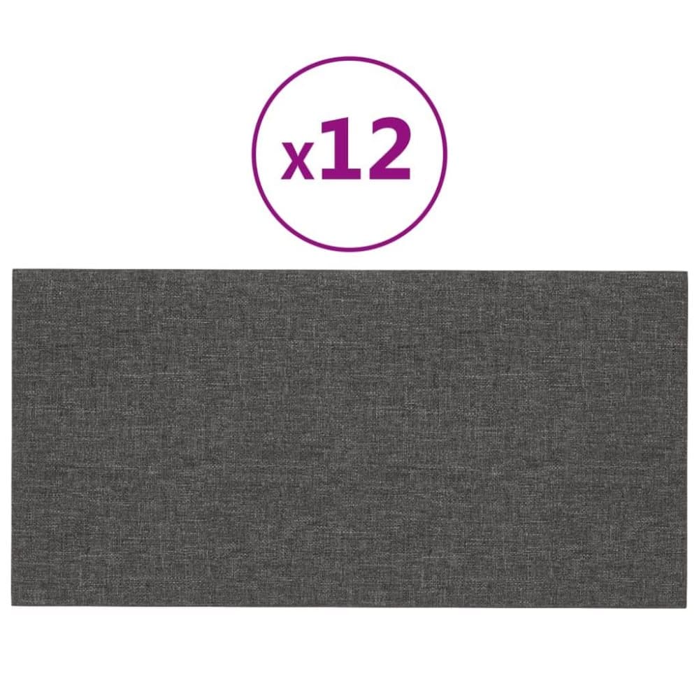 vidaXL Väggpaneler 12 st mörkgrå 30x15 cm tyg 0,54 m²