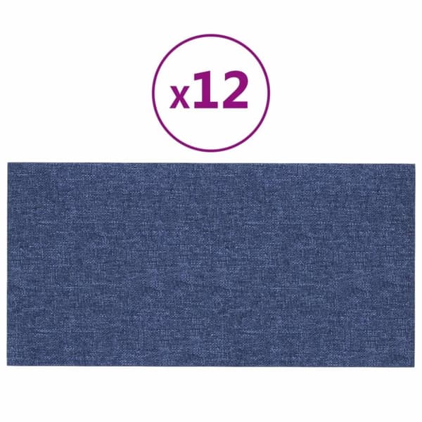 vidaXL Väggpaneler 12 st blå 30x15 cm tyg 0,54 m²