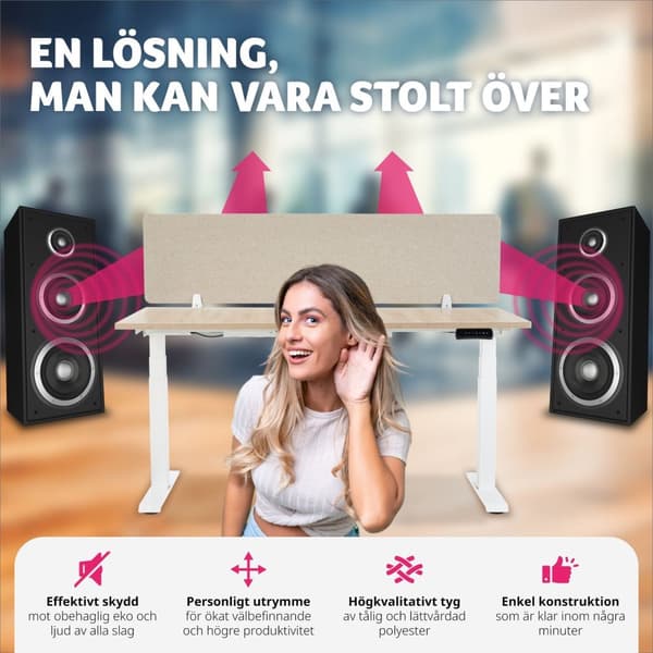 Skrivbordsvägg, avskiljare Noisy med rundade hörn - 160 x 40 cm, beige