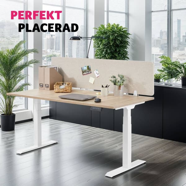 Skrivbordsvägg, avskiljare Noisy med rundade hörn - 160 x 40 cm, beige
