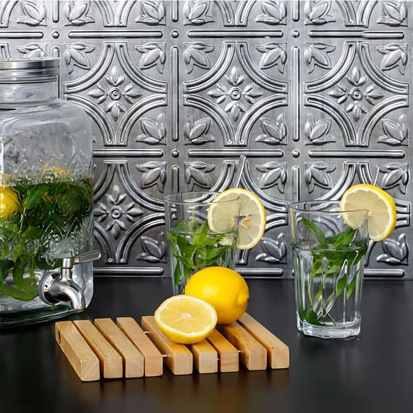 3D-väggpanel självhäftande Profhome 3D BACKSPLASH 705216 vintage utseende präglad glansigt silver 1,7 m2