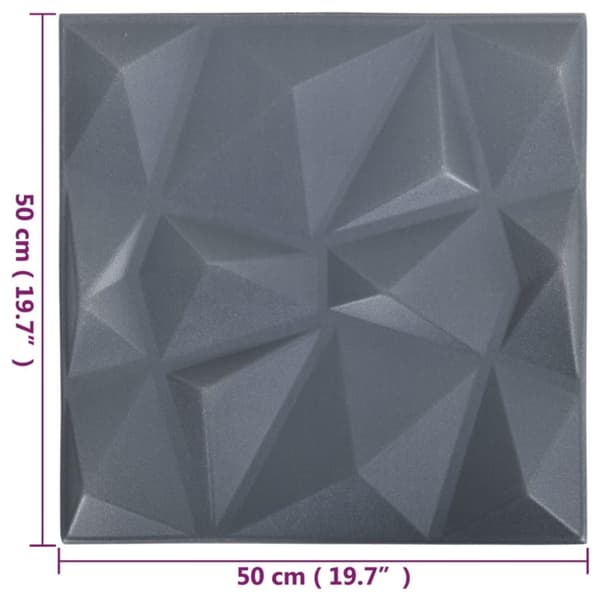 vidaXL 3D-veggpaneler 48 stk 50x50 cm diamant grå 12 m²