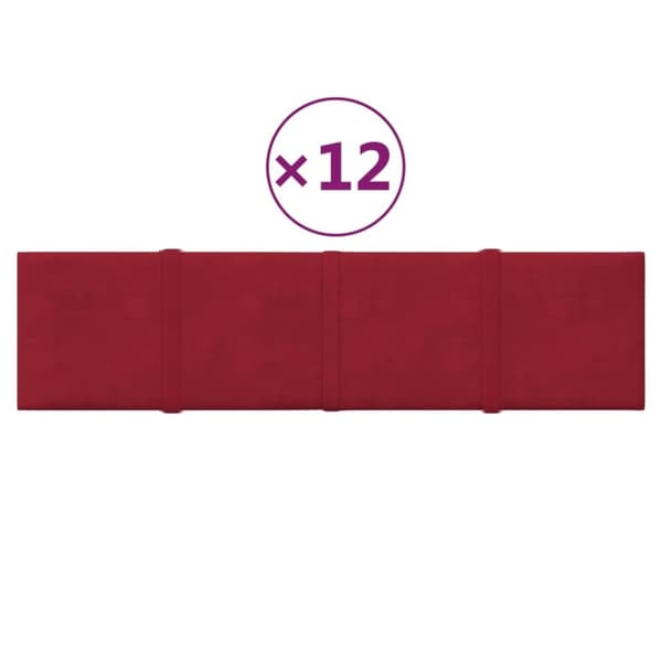 vidaXL Väggpaneler 12 st vinröd 60x15 cm sammet 1,08 m²