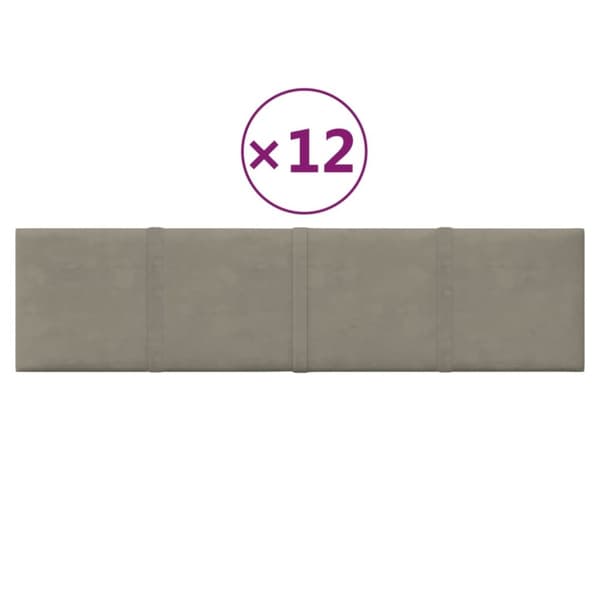 vidaXL vægpaneler 12 stk. 60x15 cm 1,08 m² fløjl lysegrå