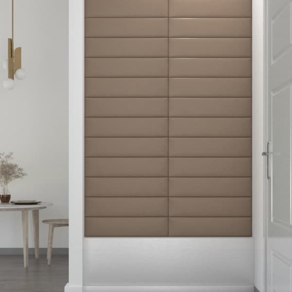 vidaXL vægpaneler 12 stk. 60x15 cm 1,08 m² kunstlæder cappuccinofarvet