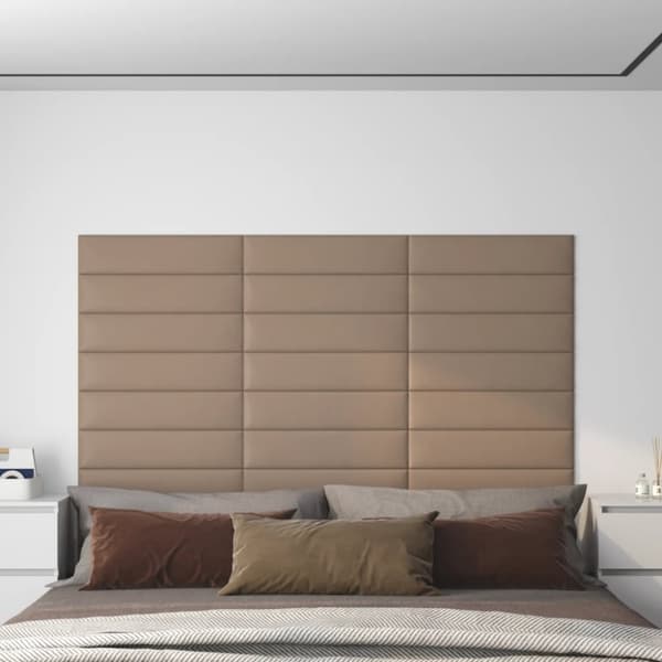vidaXL vægpaneler 12 stk. 60x15 cm 1,08 m² kunstlæder cappuccinofarvet