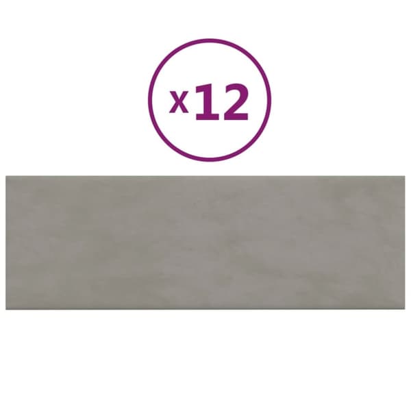 vidaXL vægpaneler 12 stk. 90x30 cm 3,24 m² fløjl lysegrå
