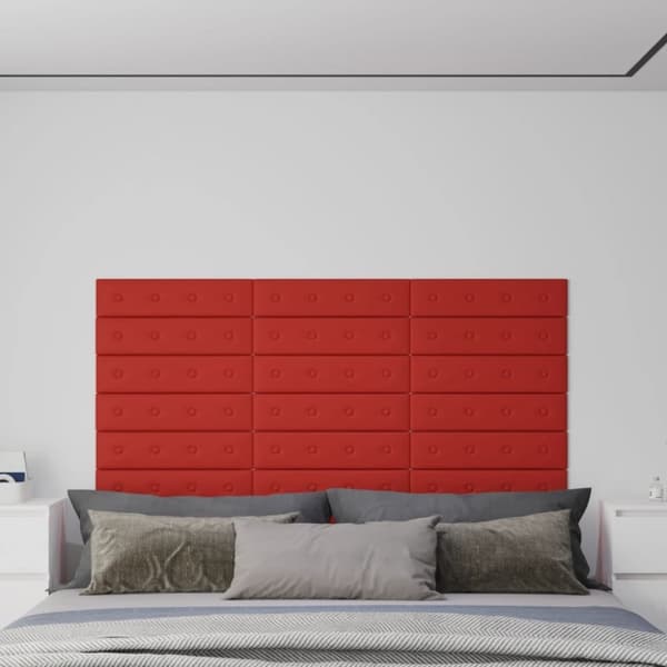 vidaXL vægpaneler 12 stk. 60x15 cm 1,08 m² kunstlæder vinrød