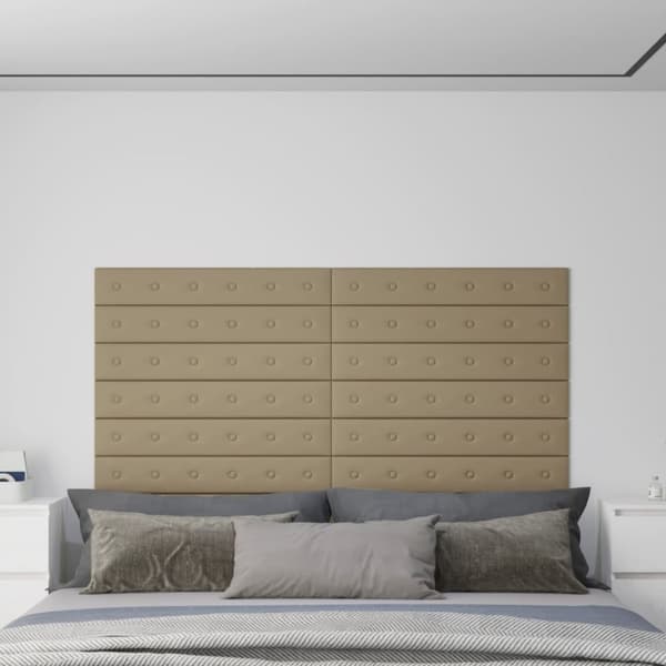 vidaXL vægpaneler 12 stk. 90x15 cm 1,62 m² kunstlæder cappuccino