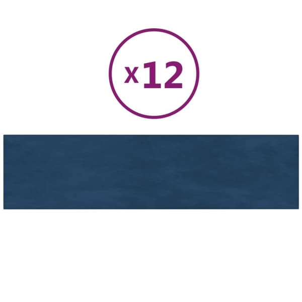 vidaXL Väggpaneler 12 st blå 60x15 cm sammet 1,08 m²