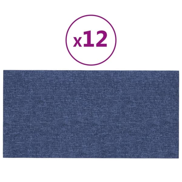 vidaXL Väggpaneler 12 st blå 60x30 cm tyg 2,16 m²