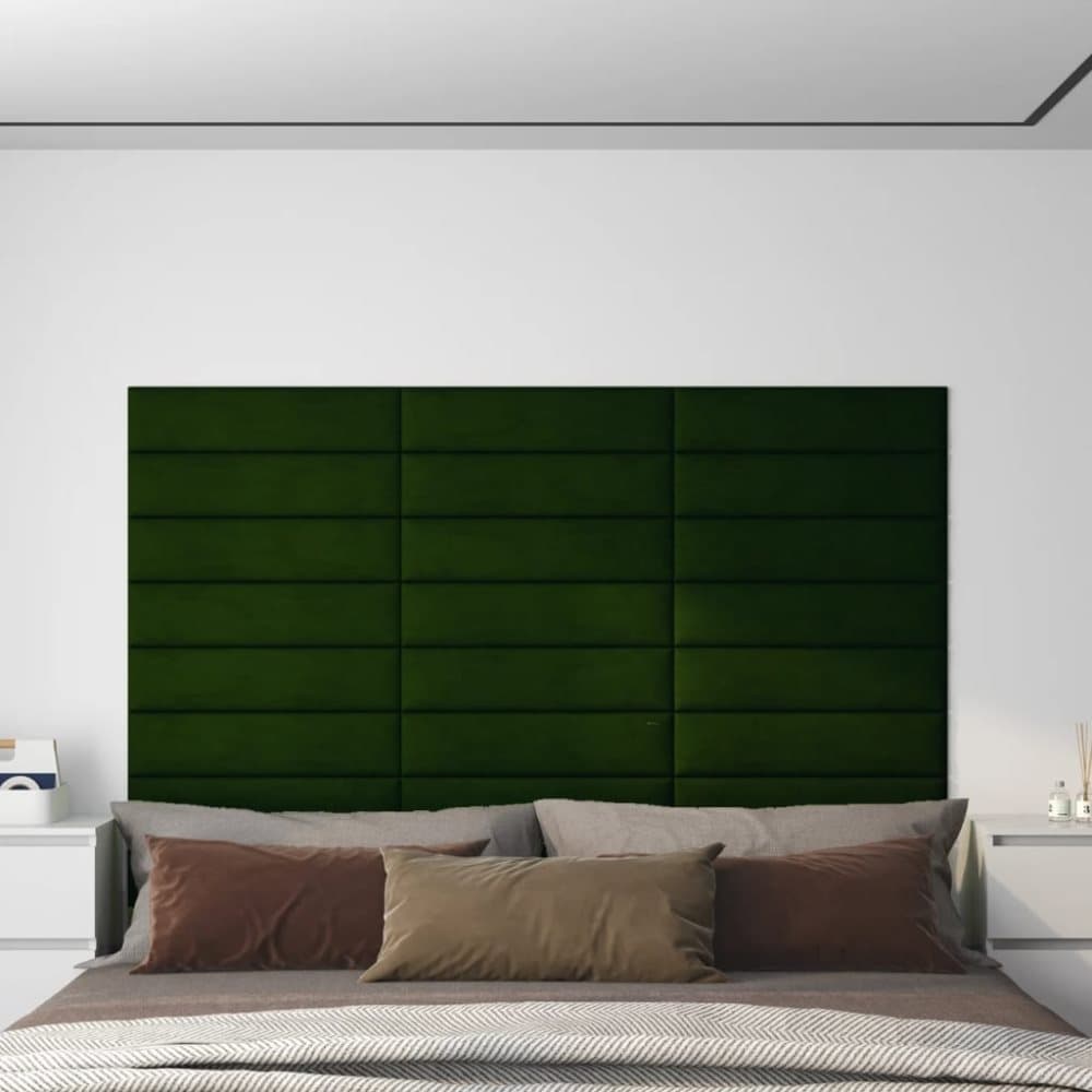 vidaXL Väggpaneler 12 st mörkgrön 60x15 cm sammet 1,08 m²