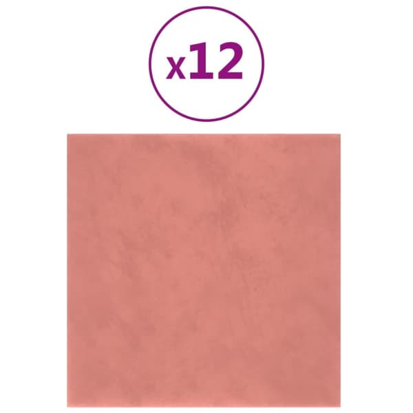 vidaXL Väggpaneler 12 st rosa 30x30 cm sammet 1,08 m²