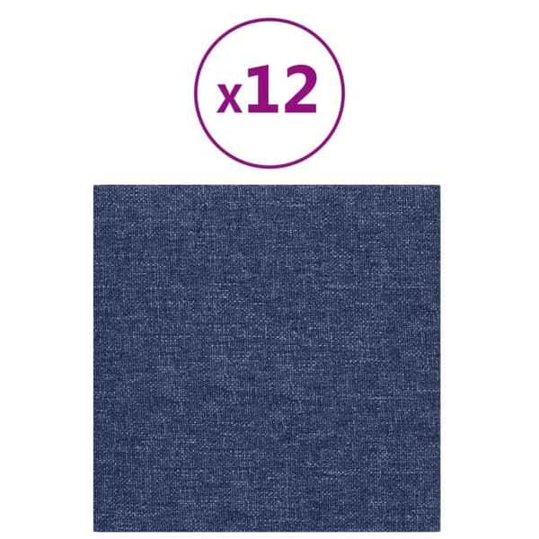vidaXL vægpaneler 12 stk. 30x30 cm 1,08 m² stof blå