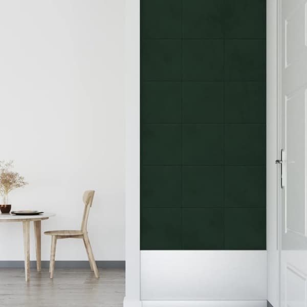 vidaXL vægpaneler 12 stk. 30x30 cm 1,08 m² fløjl mørkegrøn