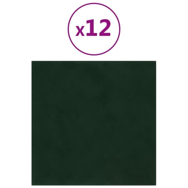 vidaXL vægpaneler 12 stk. 30x30 cm 1,08 m² fløjl mørkegrøn