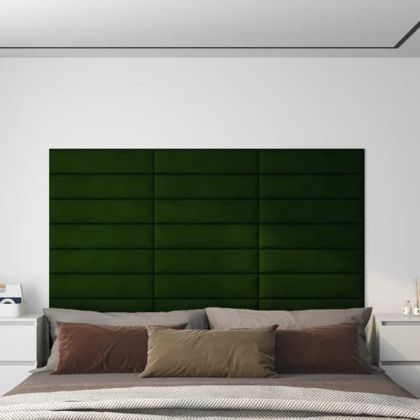 vidaXL vægpaneler 12 stk. 60x15 cm 1,08 m² fløjl mørkegrøn