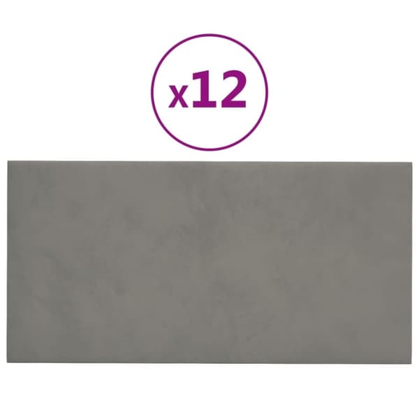 vidaXL vægpaneler 12 stk. 60x30 cm 2,16 m² fløjl lysegrå